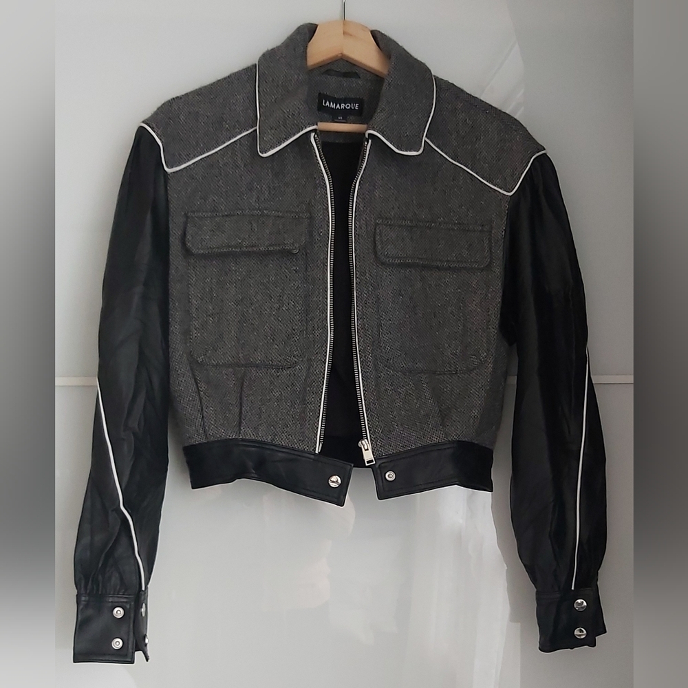Lamarque Wool & Leather Cropped Jacket - Picture 11 of 15
